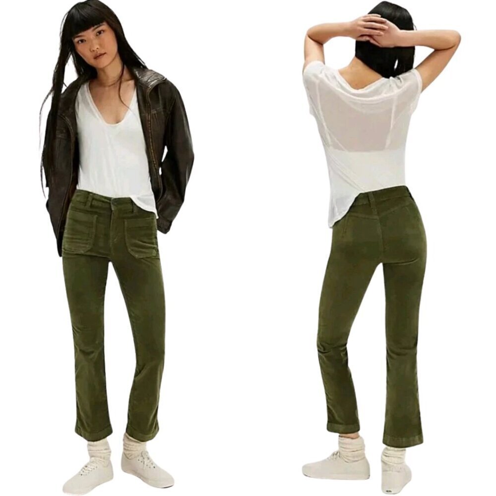 Free People High Time Velvet Kick Flare Pants Women's 6 Chive Green Festival NWT